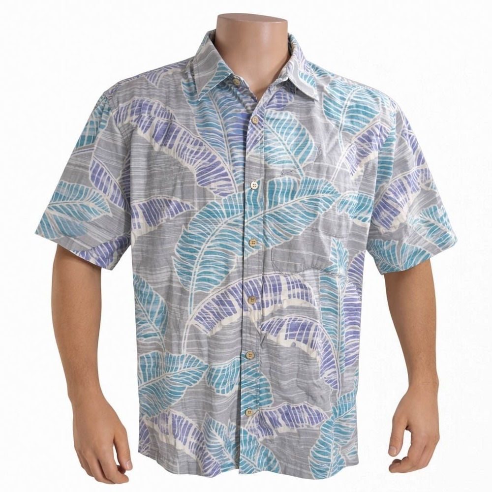 Cooke Street Hawaiian Aloha Shirt 2XL Floral Abstract Leaves Reverse Print Gray